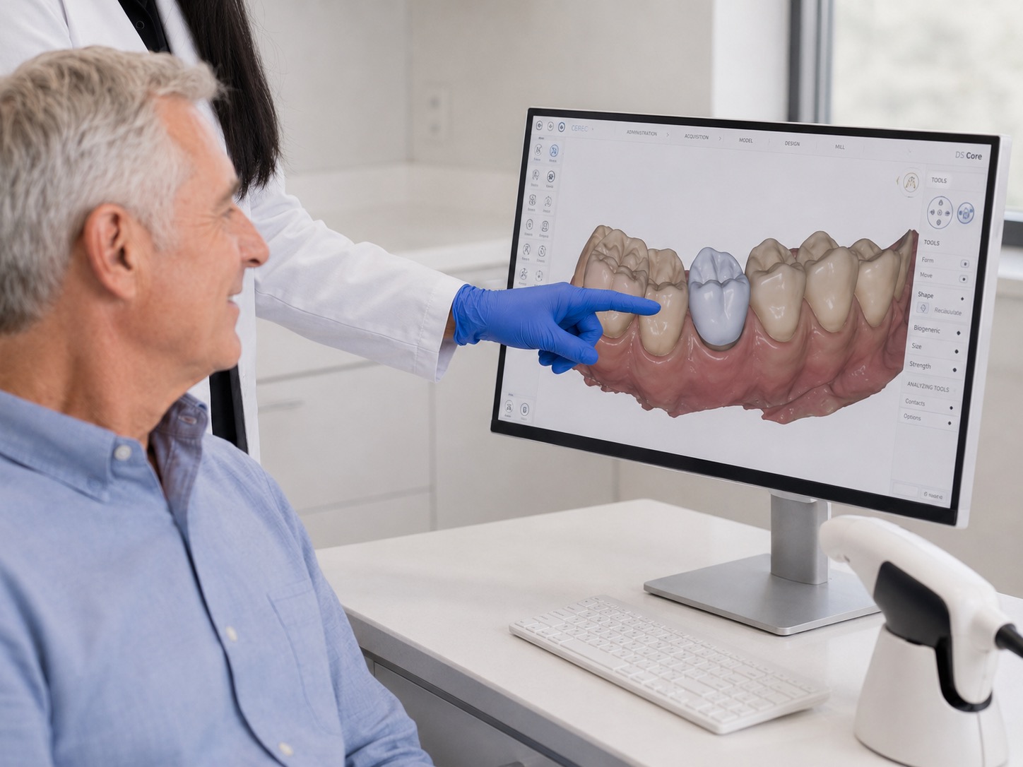 Same-day crown designed on screen in CEREC software